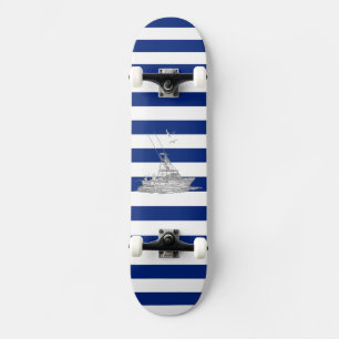 Marlin Fishing Chrome auf nautischen Streifen Skateboard