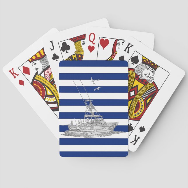 Marlin Fishing Chrome auf Navy Stripes Spielkarten (Rückseite)