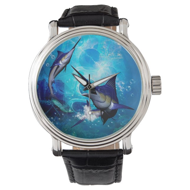Marlin mit Blasen Armbanduhr (Vorderseite)