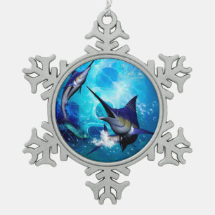 Marlin mit Blasen Schneeflocken Zinn-Ornament