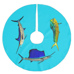 Marlin, Sailfish und Mahi Tree Skirt Polyester Weihnachtsbaumdecke