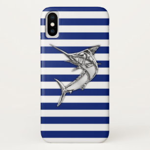 Marlin Swordfish Chrome auf nautischen Streifen iPhone X Hülle