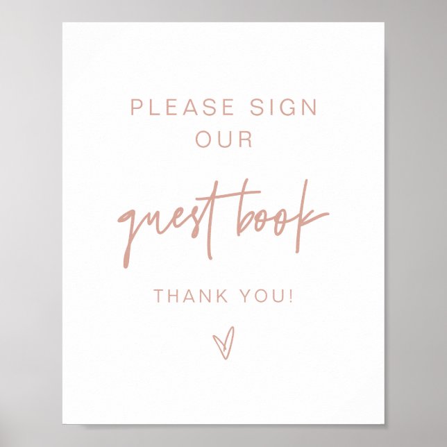 MARLO Boho Blush Pink und Beige Guestbook Sign Poster (Vorne)