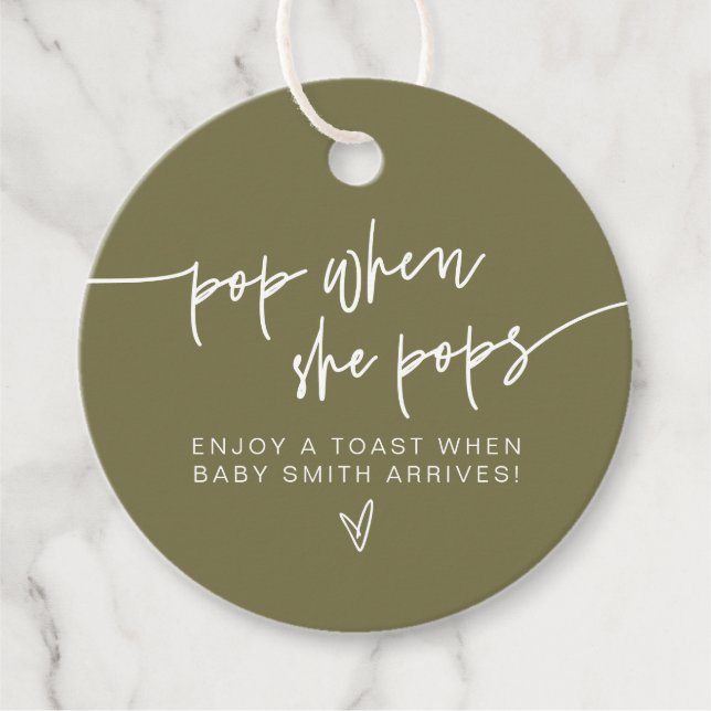 MARLO Boho Olive Green Pop, wenn sie Pop Dusche Geschenkanhänger (Vorderseite)