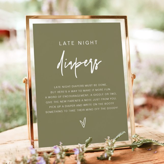 MARLO Boho Olive Green Spate Night Diapers Game Poster (Von Creator hochgeladen)