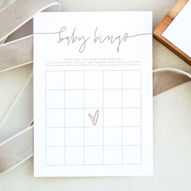 MARLO Dusty Rose Boho Babydusche Bingo Game Card Einladung (Von Creator hochgeladen)