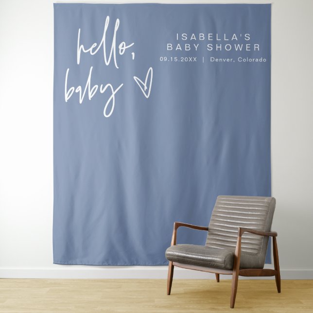 MARLO Modern Boho Hello Baby Blue Baby Dusche Wandteppich (Beispiel)