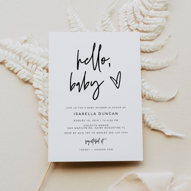 MARLO Moderne Minimalistische Black & White Baby D Einladung (Von Creator hochgeladen)