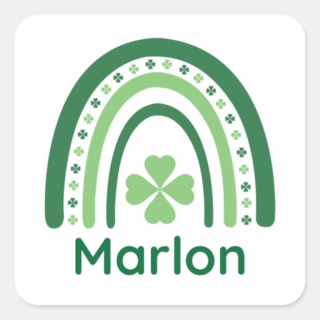 Marlon Name Clover Boho Rainbow Quadratischer Aufkleber (Vorderseite)