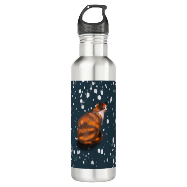 Marmaladenkatze im Schnee Edelstahlflasche (Vorderseite)