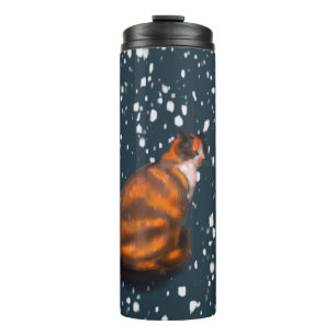 Marmaladenkatze im Schnee Thermosbecher