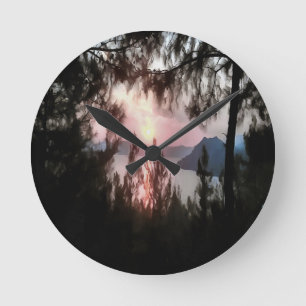 Marmaris Sunset Gerahmt von Palmen Bäumen Landscha Runde Wanduhr
