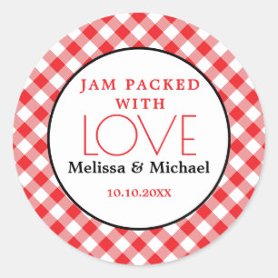 Marmelade mit Liebe Red Gingham Gastgeschenk Hochz Runder Aufkleber