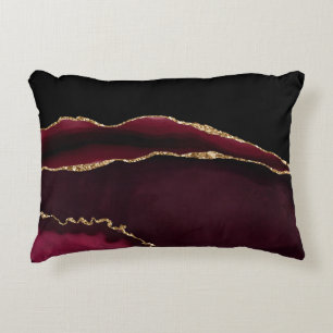 Marmer Achat Chic Schwarz Violett Gold Glitter Dekokissen