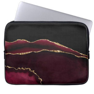 Marmer Achat Chic Schwarz Violett Gold Glitter Laptopschutzhülle