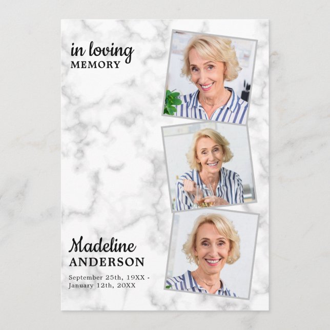 Marmor 3-Foto-Reihenfolge Dienstdenkmal Beerdigung Programm (Vorderseite)