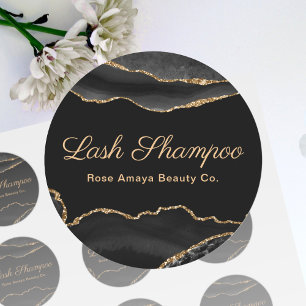 Marmor-Achat-Wimpern-Shampoo Schwarz und Gold Runder Aufkleber