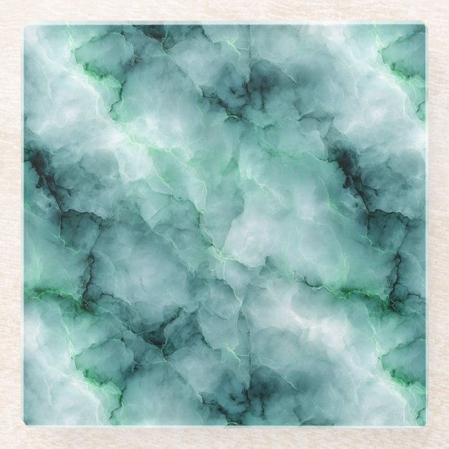 Marmor-ähnliche Textur in hellgrün Glasuntersetzer (Vorderseite)