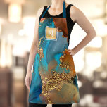 Marmor Aquarell Türkis Goldorange Monogramm Schürze<br><div class="desc">Hier ist eine wunderbare Möglichkeit, Pizzaz zu Ihrem täglichen Make-up, Friseur, Schönheit, sowie Kochen und Backen Routinen hinzuzufügen. Fügen Sie Ihren beruflichen Abenteuern noch mehr Glanz, wenn Sie diese elegante, raffinierte, einfache und moderne Schürze tragen. Ein funkelnd, Imitat goldfarbenes Quadrat mit einem Schriftzeichen-Monogramm überlagert einen reichen, goldfarbenen, türkisblauen und gelborangen...</div>