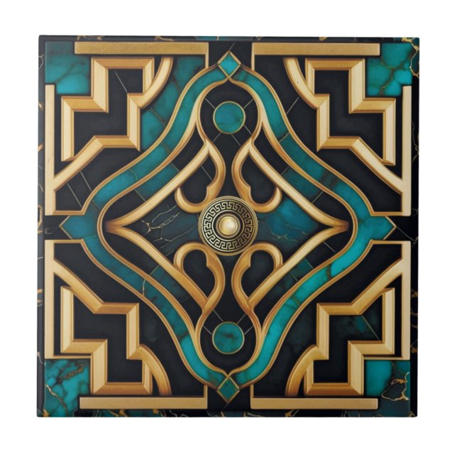 Marmor Art Deco Griechisches Meer Green Gold Manda Fliese (Vorderseite)