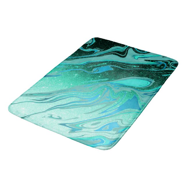 Marmor aus aquamarinem Glitzer Badematte (Schrägansicht)