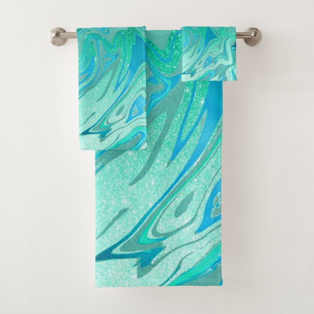 Marmor aus aquamarinem Glitzer Badhandtuch Set (Insitu)