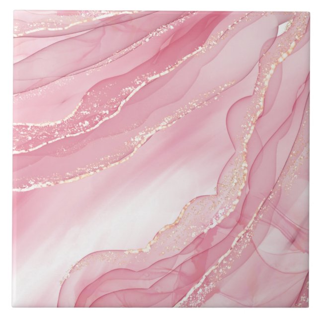 Marmor aus Aquarellfarben Rosa und Gold Glitzer Fliese (Vorderseite)