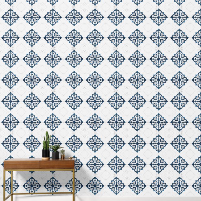 Marmor aus marokkanischem Quatrefolie Blau und Wei Tapete (Korridor)