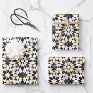 Marmor aus schwarzem und weißem Marmor Geschenkpapier Set