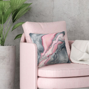 Marmor aus weißer Rose - Pastellpinke, grau und si Kissen