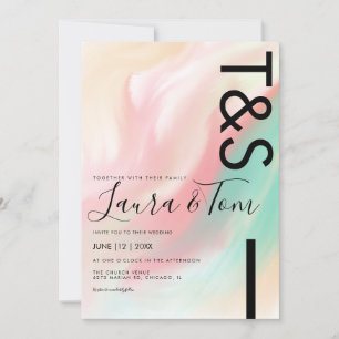 Marmor-Bold-Pink-Türkis-Pfirsich-Typografie-Hochze Einladung