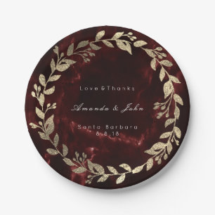 Marmor Burgundy Gold Custom Floral Wreath Luxus Pappteller