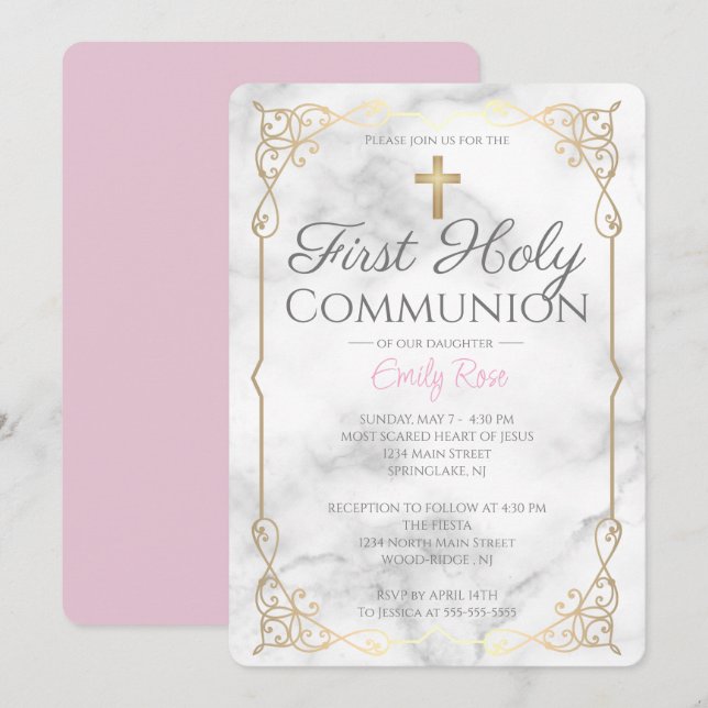Marmor erste Einladung zur Heiligen Kommunion für  (Vorne/Hinten)