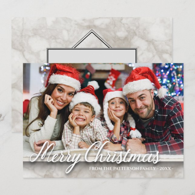 Marmor Frohe Weihnachtsfamilie Foto 2 Seite Karte (Vorne/Hinten)