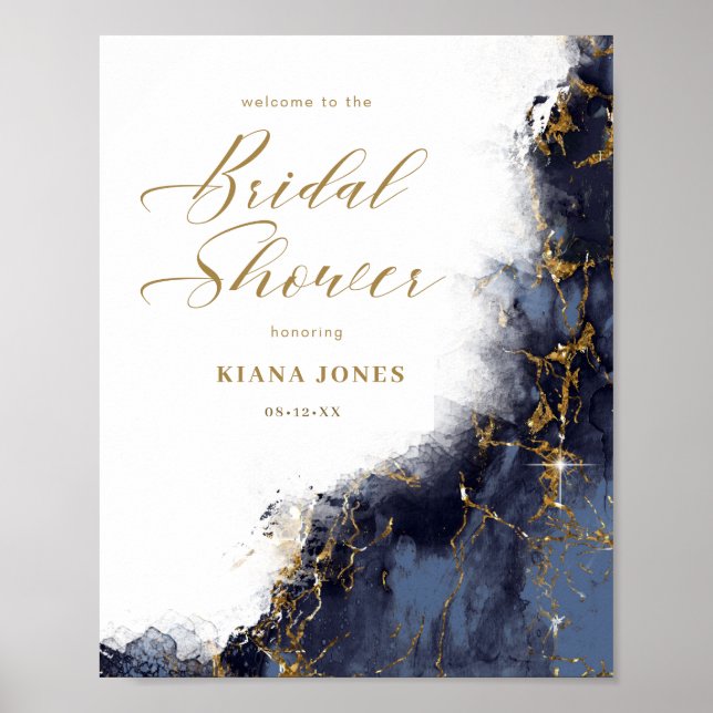 Marmor Glitzer Brautparty Navy Blue Gold ID644 Poster (Vorne)
