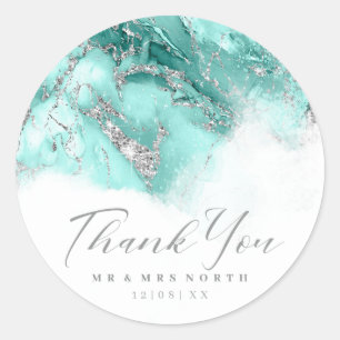 Marmor-Glitzer Hochzeit Aquamarin Silver ID644 Runder Aufkleber