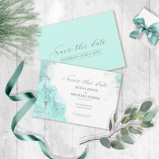Marmor-Glitzer Hochzeit Aquamarin Silver ID644 Save The Date (Von Creator hochgeladen)
