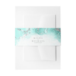 Marmor Glitzer Hochzeit Aquamarin Silver V1 ID644 Einladungsbanderole