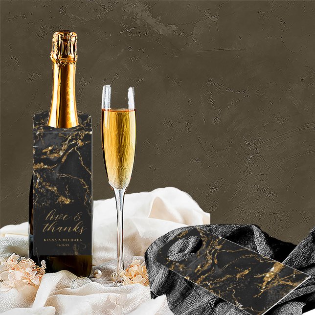 Marmor-Glitzer Hochzeit dank Black Gold ID644 Flaschenanhänger (Front/Back In Situ)