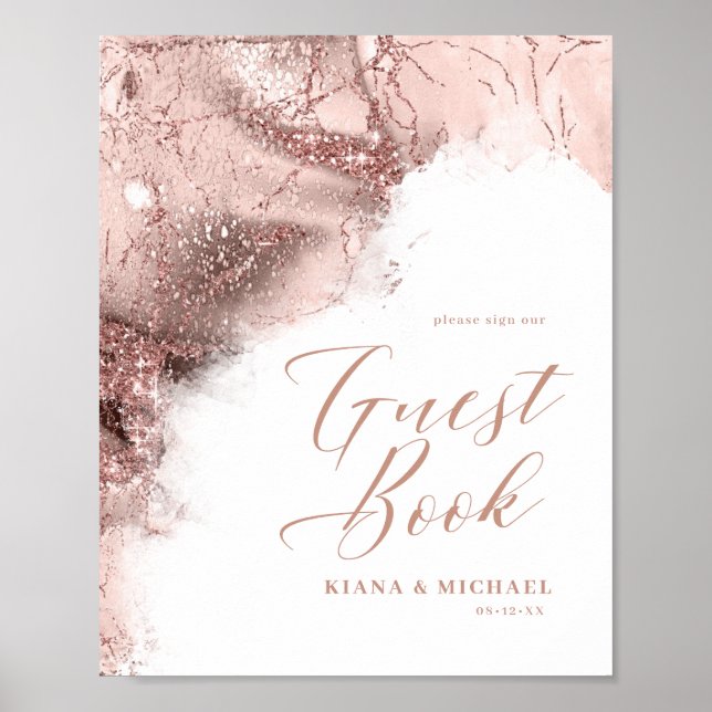 Marmor Glitzer Hochzeit Gäste Rose Gold ID644 Poster (Vorne)