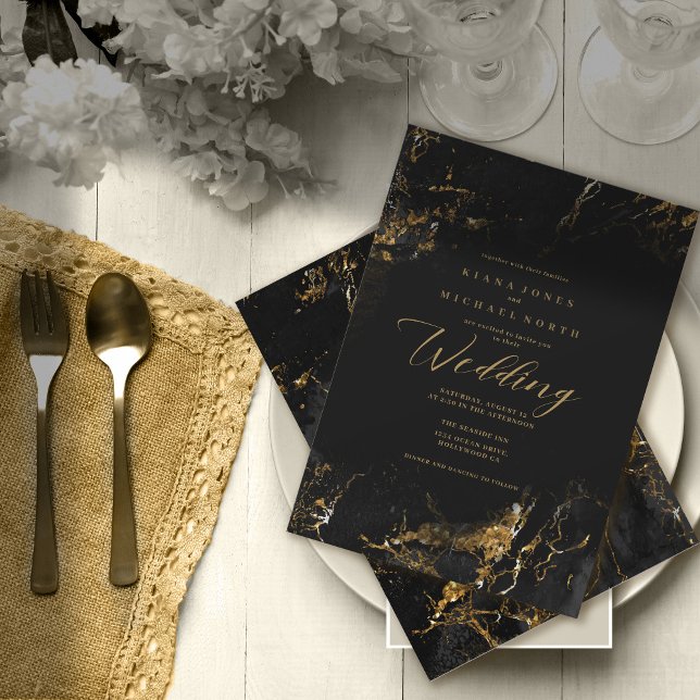 Marmor-Glitzer Wedding Black Gold ID644 Einladung (Von Creator hochgeladen)
