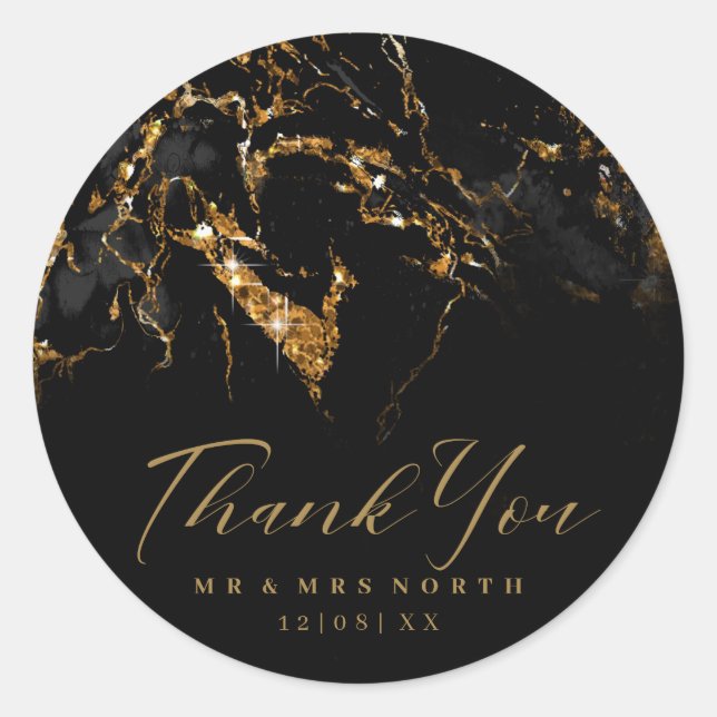 Marmor-Glitzer Wedding Black Gold ID644 Runder Aufkleber (Vorderseite)