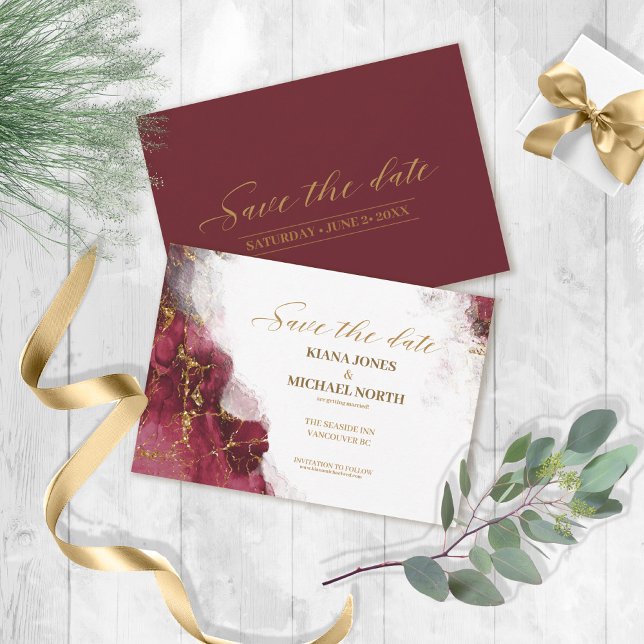 Marmor Glitzer Wedding Burgundy Gold ID644 Save The Date (Von Creator hochgeladen)