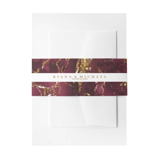 Marmor Glitzer Wedding Burgundy Gold V2 ID644 Einladungsbanderole (Vorderseite Beispiel)