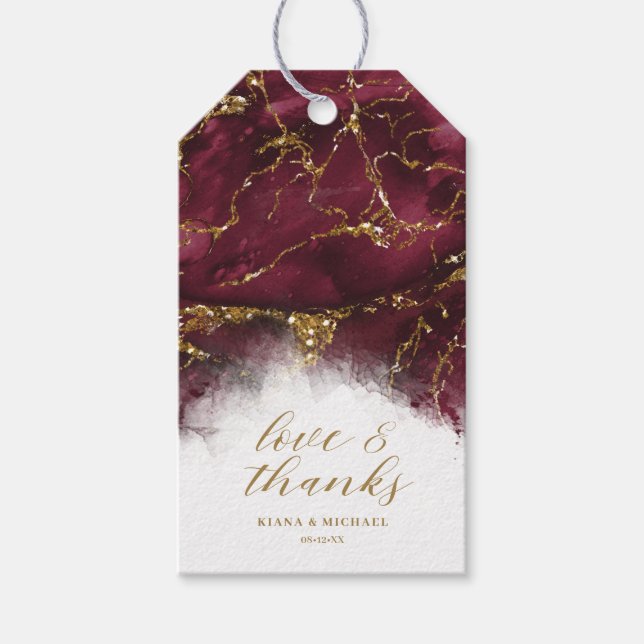 Marmor Glitzer Wedding Dank Burgundy Gold ID644 Geschenkanhänger (Vorderseite)