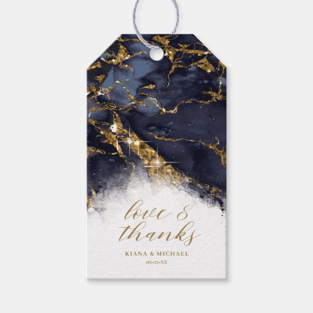 Marmor Glitzer Wedding Dank Navy Blue Gold ID644 Geschenkanhänger (Vorderseite)