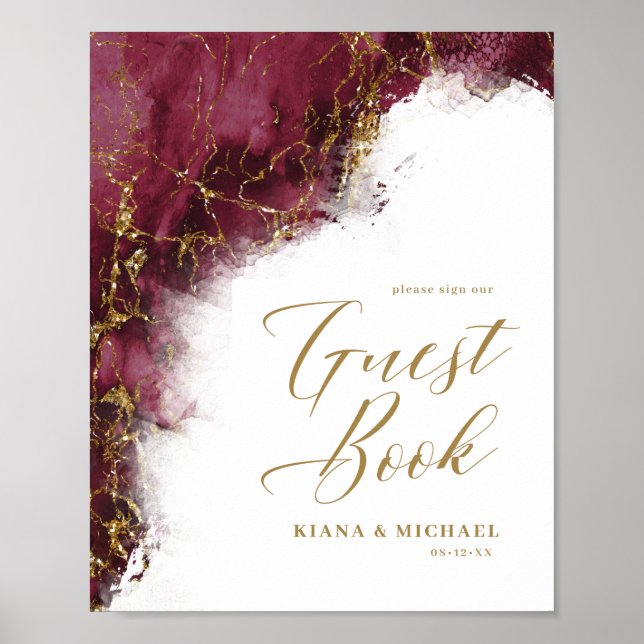 Marmor Glitzer Wedding Guests Burgundy Gold ID644 Poster (Vorne)