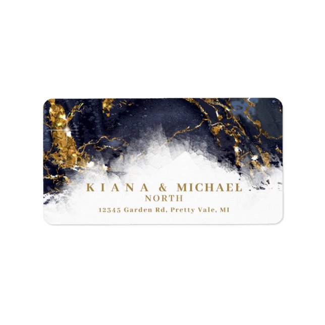 Marmor Glitzer Wedding Navy Blue Gold ID644 Adressaufkleber (Vorne)