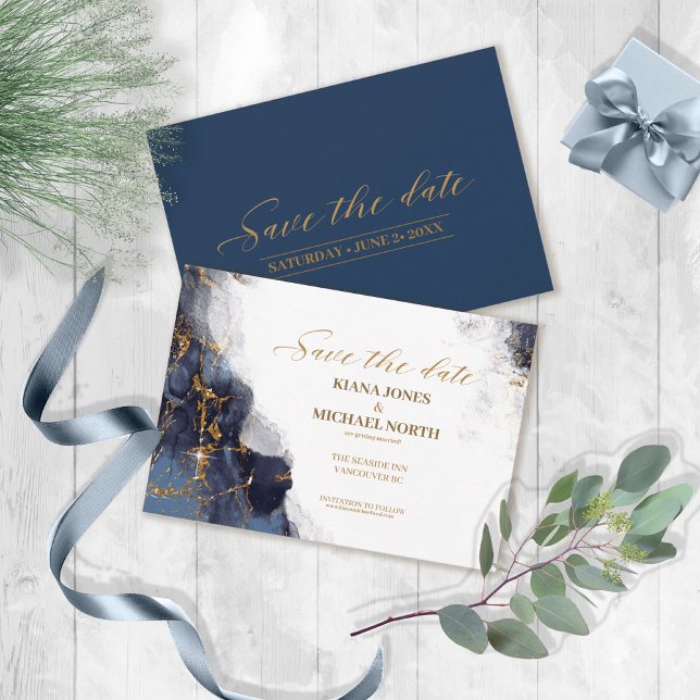 Marmor Glitzer Wedding Navy Blue Gold ID644 Save The Date (Von Creator hochgeladen)