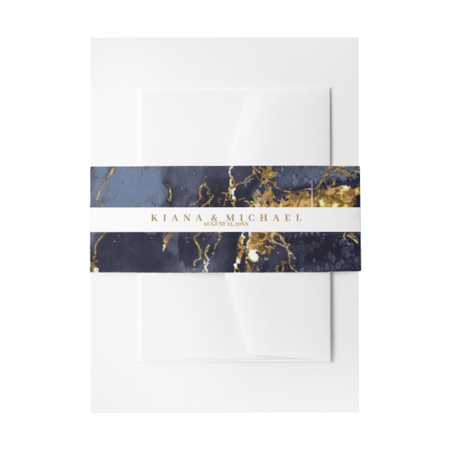 Marmor Glitzer Wedding Navy Blue Gold V2 ID644 Einladungsbanderole (Vorderseite Beispiel)